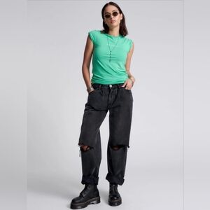 One Teaspoon Smiths Low Waist Wide Leg Denim Jeans - Faded Black Sz 31 Knee Rips